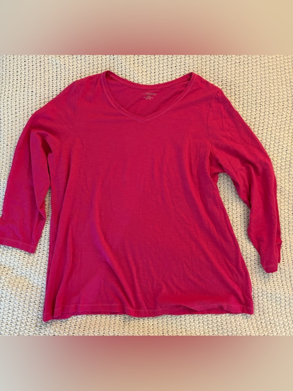 Catherines Women’s Petite Plus Size Hot Pink V-Neck Long Sleeve Tee Size 0XWP